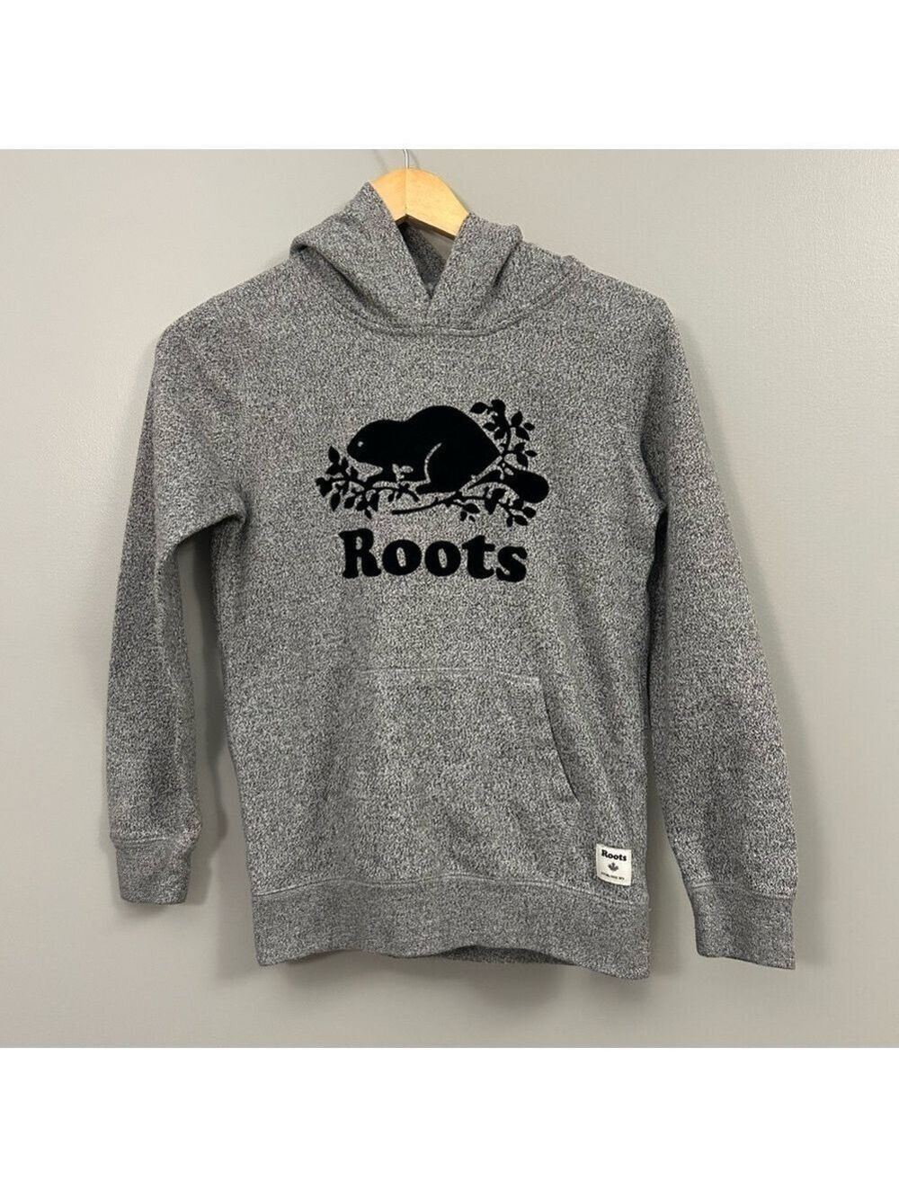 Roots Kids Gray Hoodie with Beaver XL 11-12 Year Heather Grey